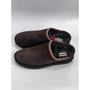 Cushionaire Suede Slipper Mules Mens 10 Brown Embroidered Trim Faux Fur Lined$80